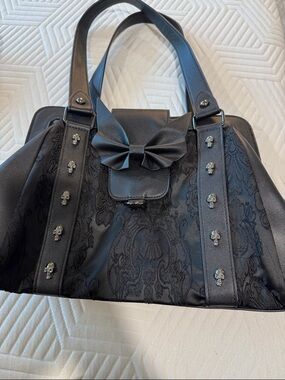 Black Bow Accent Skull Stud Tote Bag banned alternative
